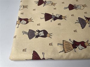 Patchwork stof (prøvetryk) - store søde prinsesser på gullig nude bund, 275 cm